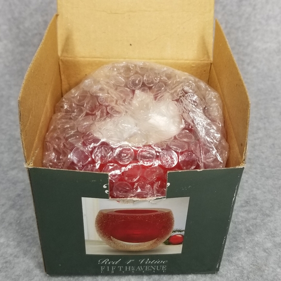 Fifth Avenue Crystal Geode Red 4" Votive Candle Holder Handmade Art Glass w/Box - Picture 11 of 13